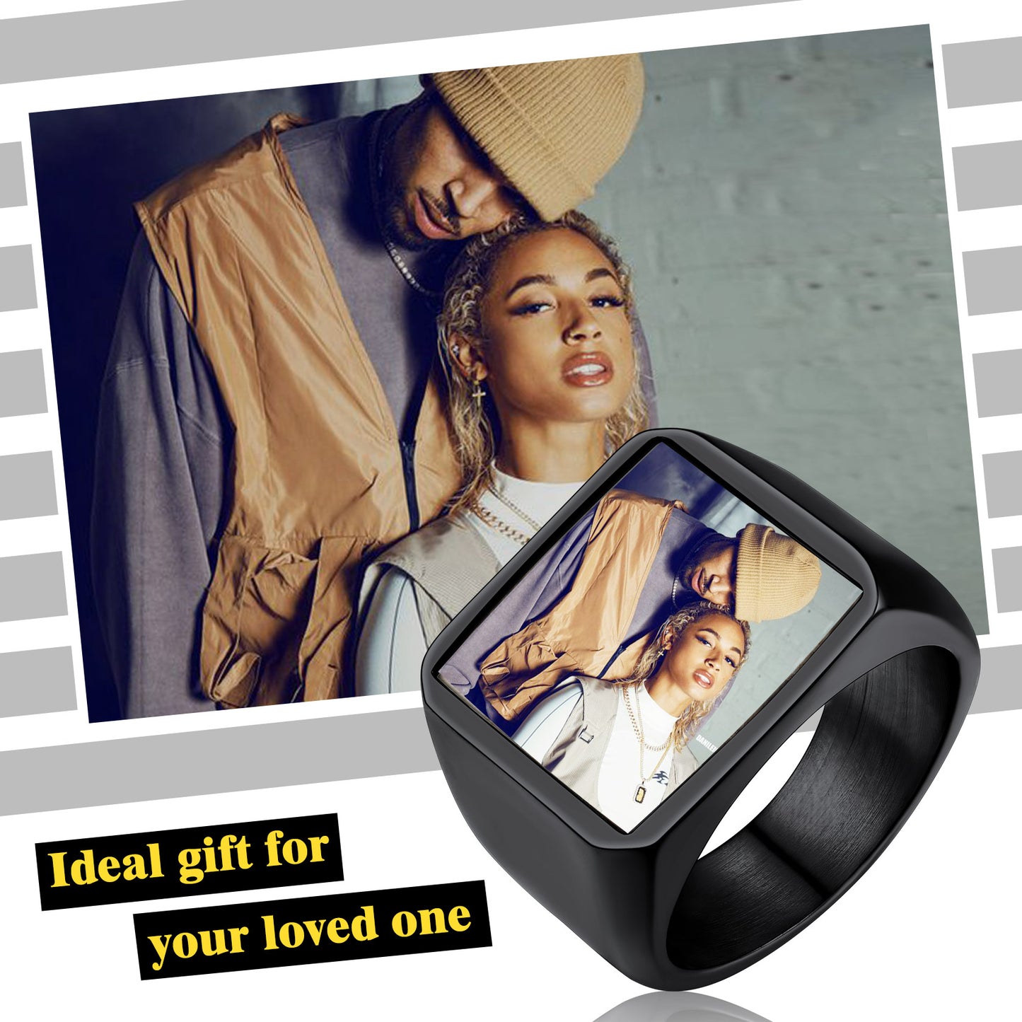 Custom Photo Engraved Signet Ring for Men Women - Ideal Gift