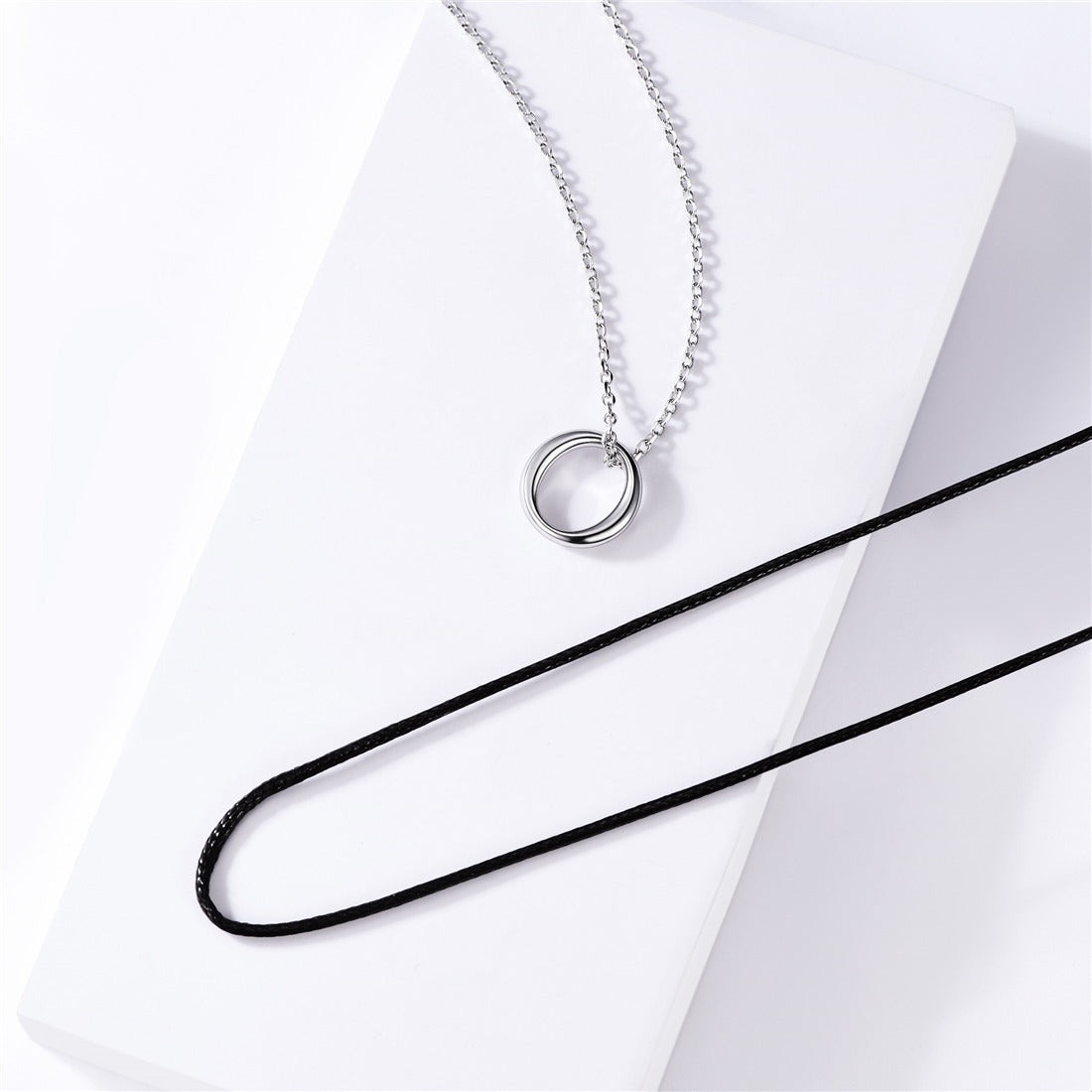 925 Sterling Silver Circle Pendant Necklace for Men