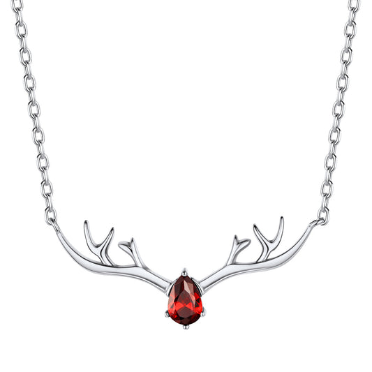 January Garnet Deer Antler Sterling Silver Necklaceimg