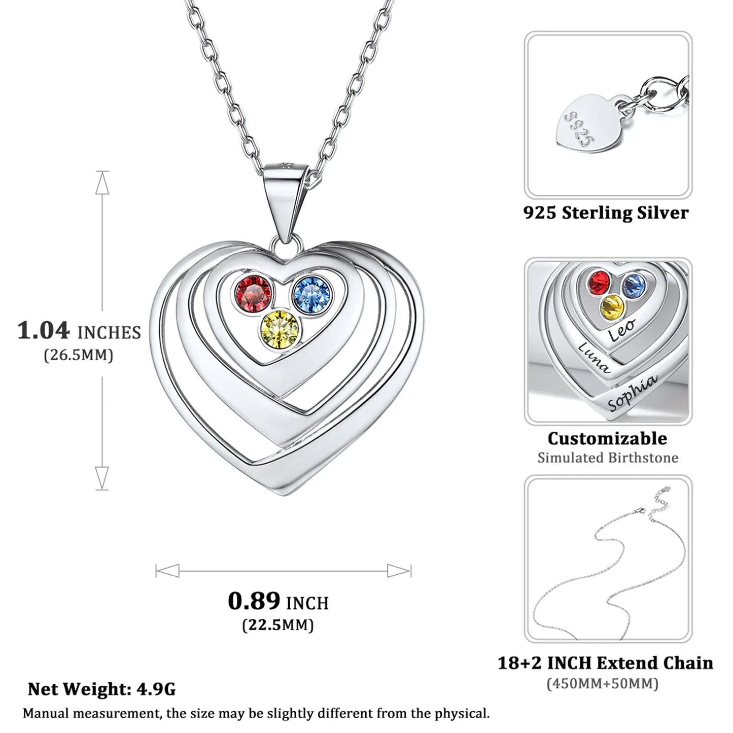 Personalized Sterling Silver Birthstone Heart Necklace FaithHeart Jewelry