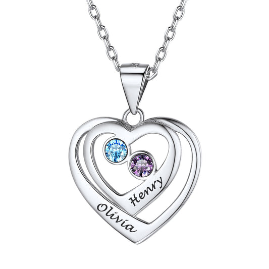 Personalized Sterling Silver Birthstone Heart Necklace FaithHeart Jewelryimg
