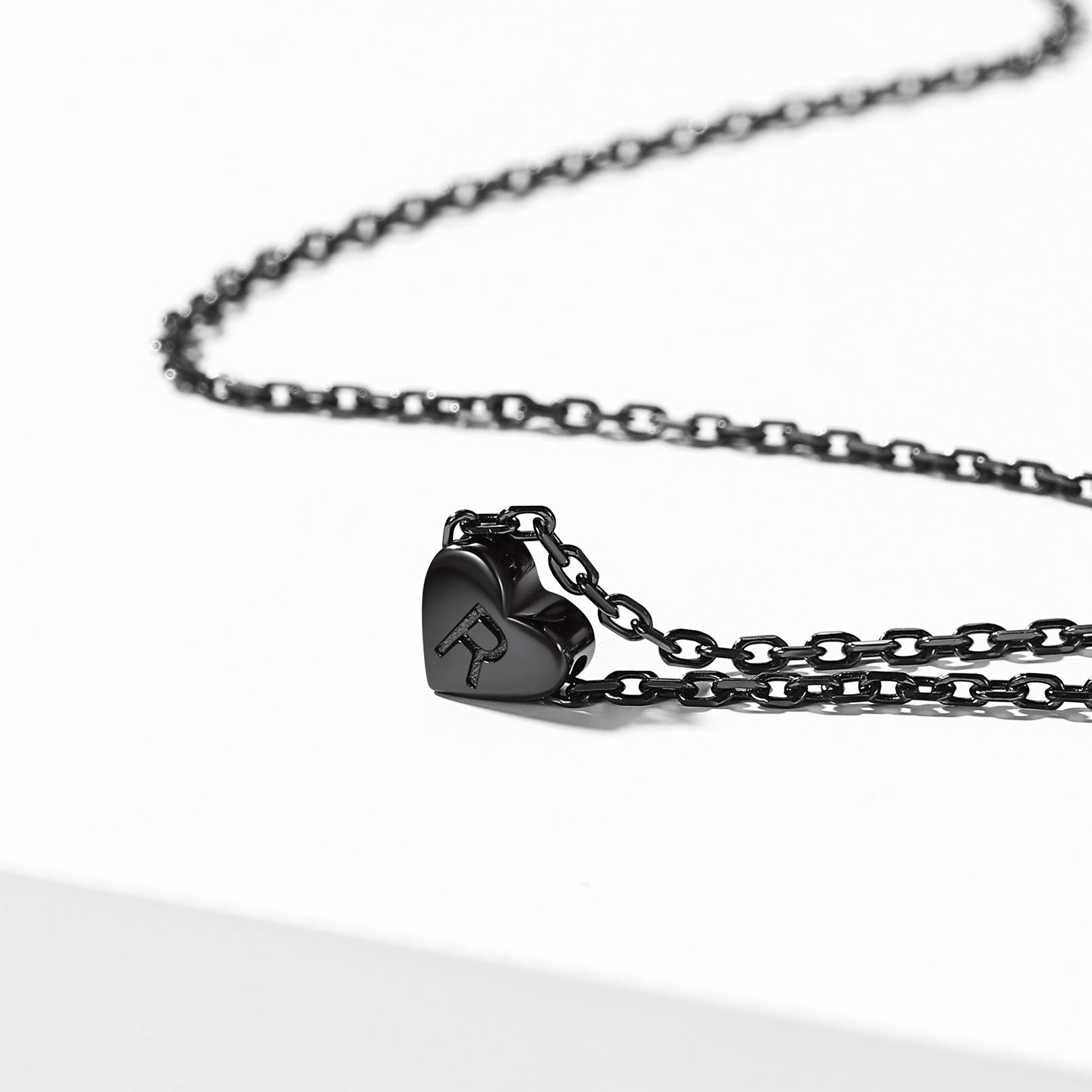 Black heart-shaped Initial pendant