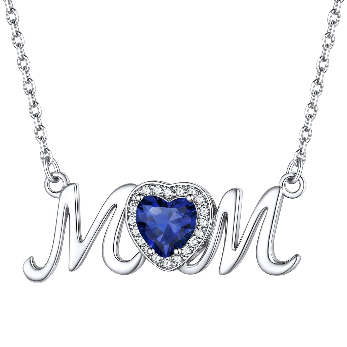 September Sapphire Birthstone Mom Necklace - Deep Blue Sterling Silver Jewelry