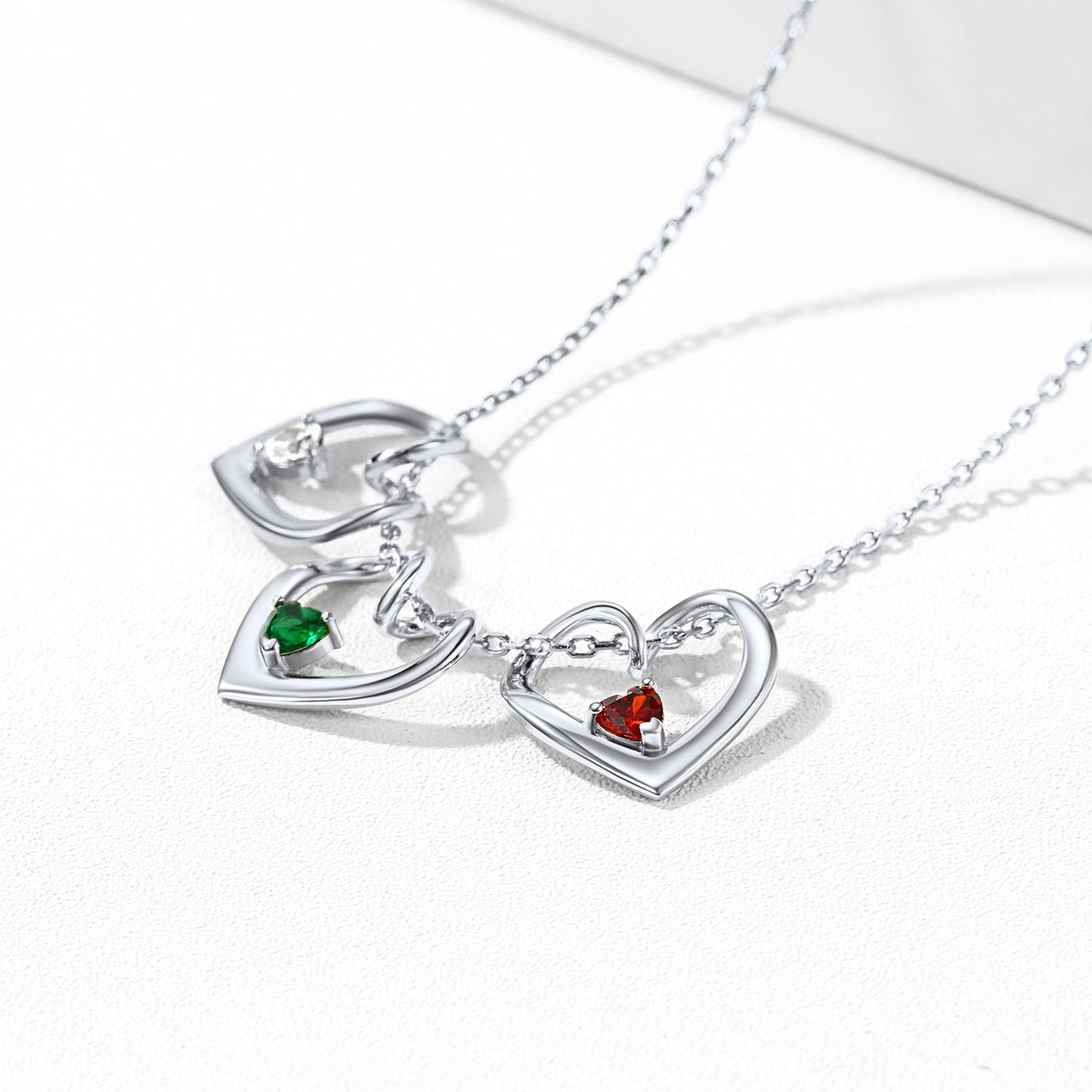 3-Hearts Birthstone Necklace - Family-Themed Sterling Silver Jewelry