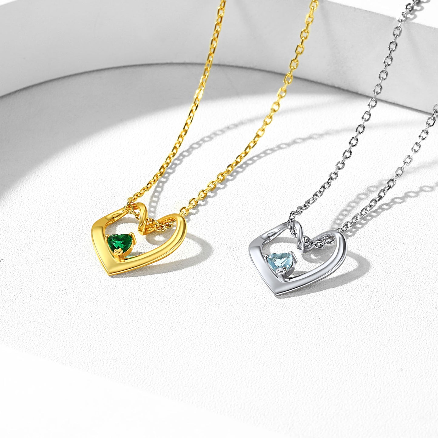 Personalized 1-5 Hearts Birthstones Necklac