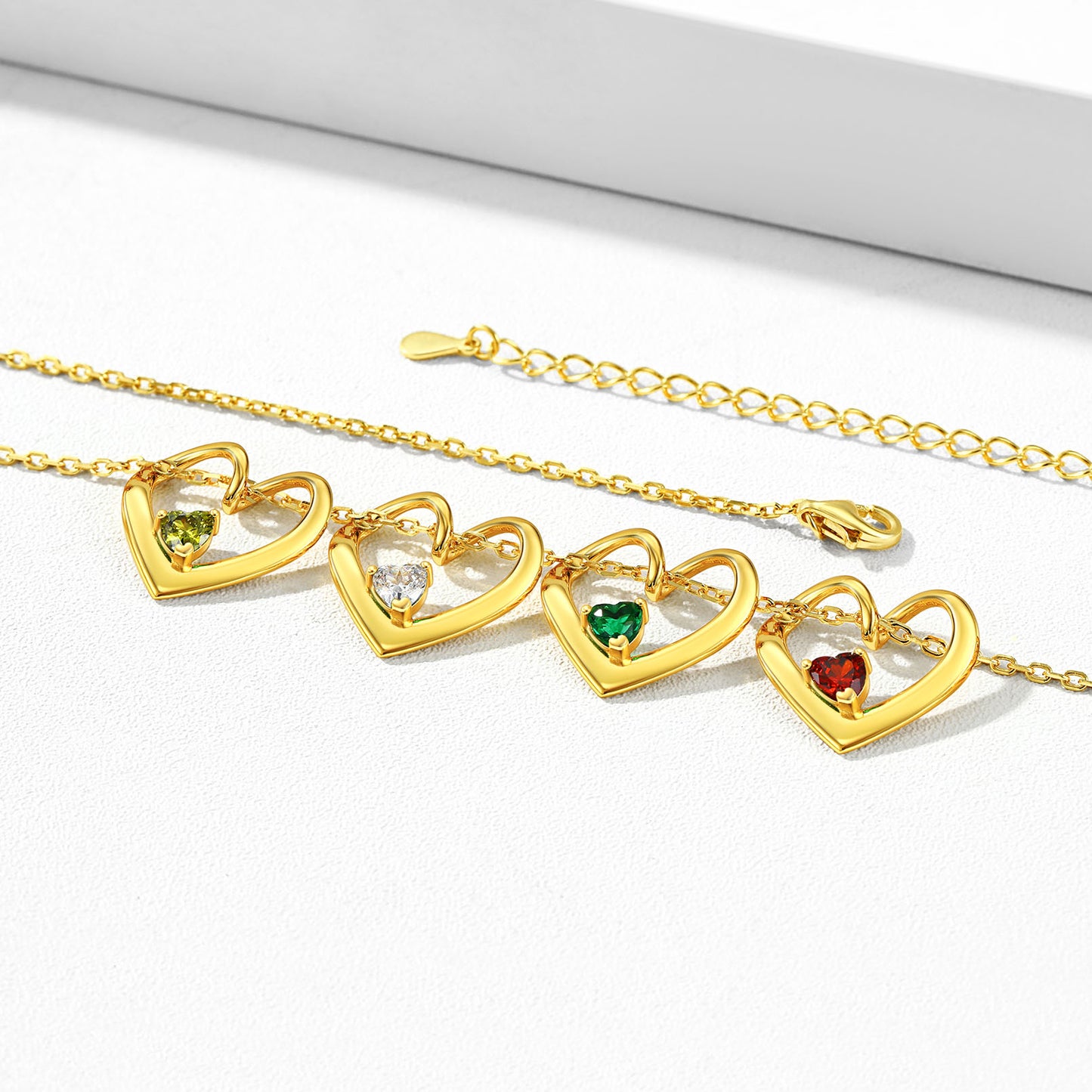 4-Hearts Birthstone Necklace - Elegant Personalized Gift for Women