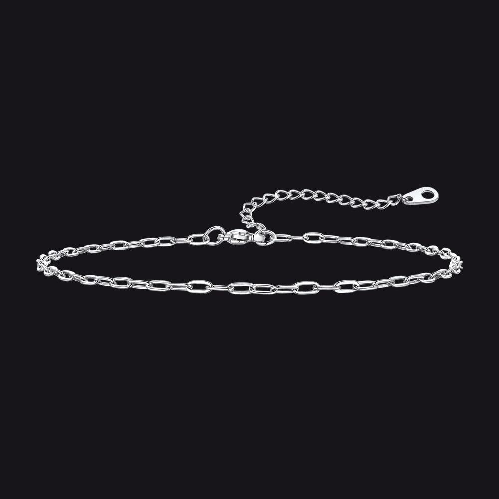 2mm silver stainless steel paperclip anklet, dainty ankle bracelet