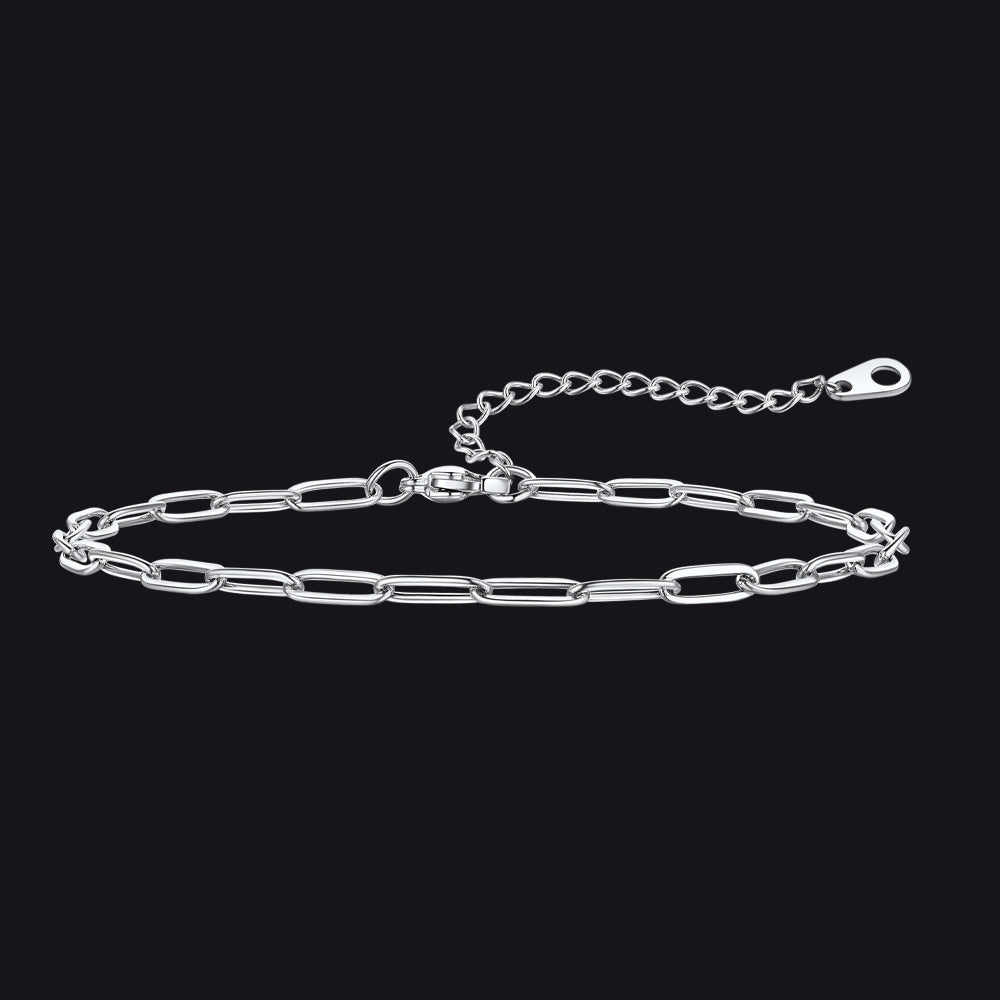3mm silver-toned paperclip chain anklet, classic summer style