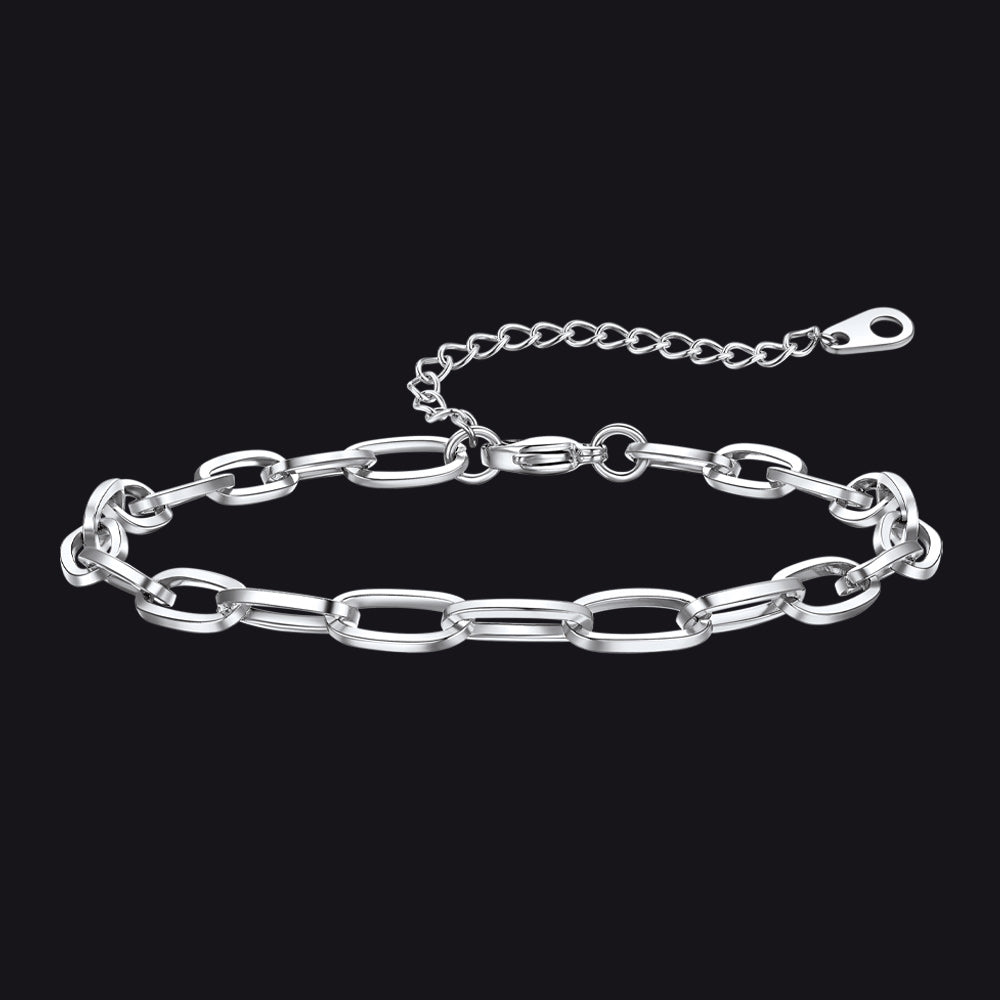 6mm silver paperclip anklet for women, chunky beach ankle jewelry