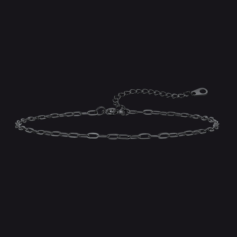 2mm black stainless steel paperclip anklet, edgy minimalist design