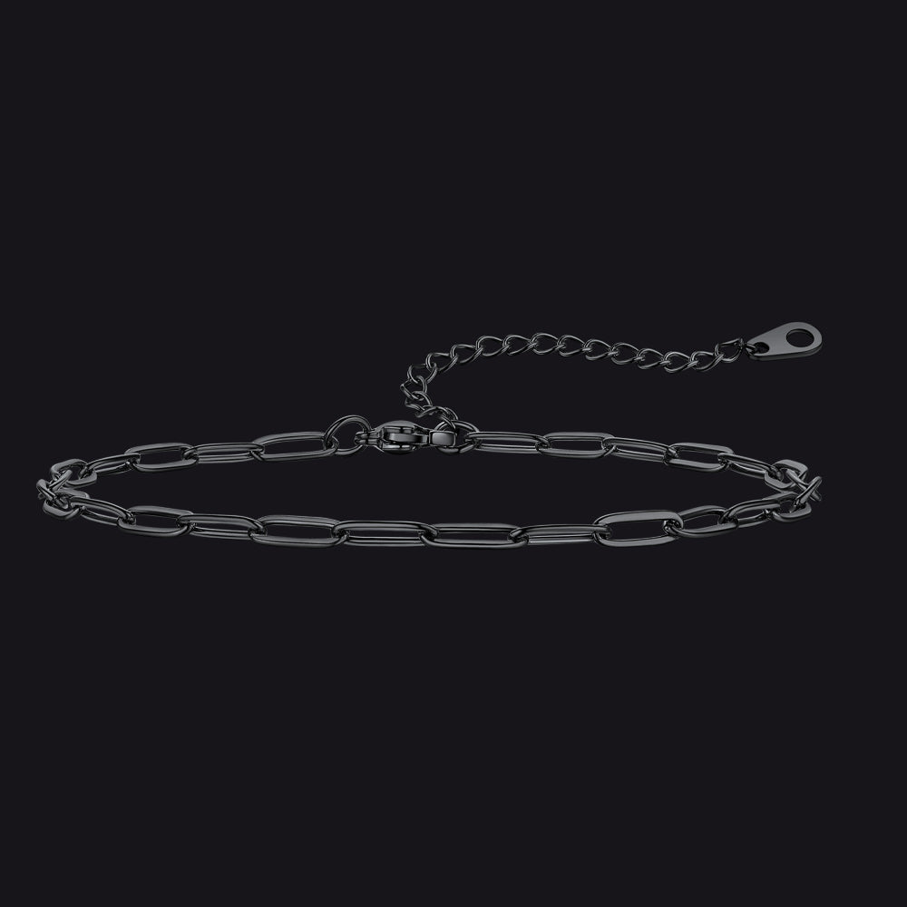 3mm black paperclip ankle chain for women, modern beachwear style