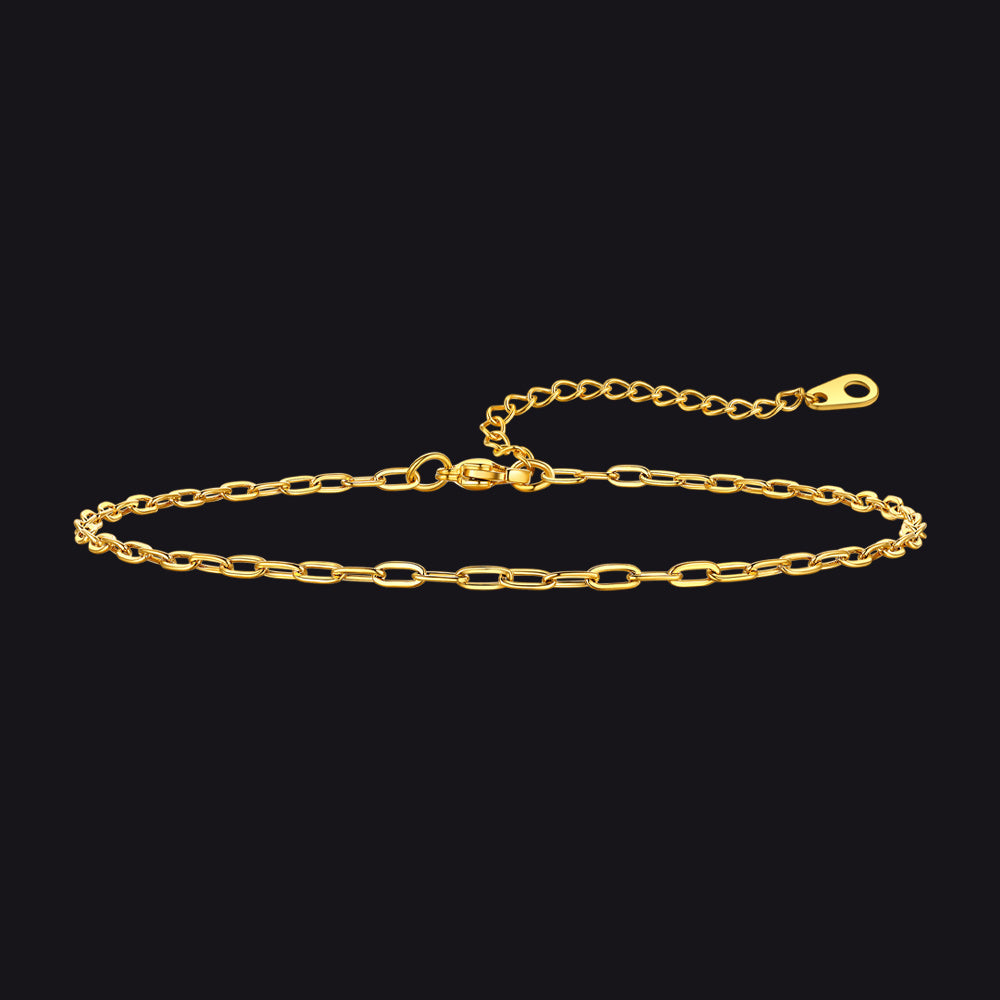 2mm gold paperclip chain anklet for women, minimalist beach jewelry