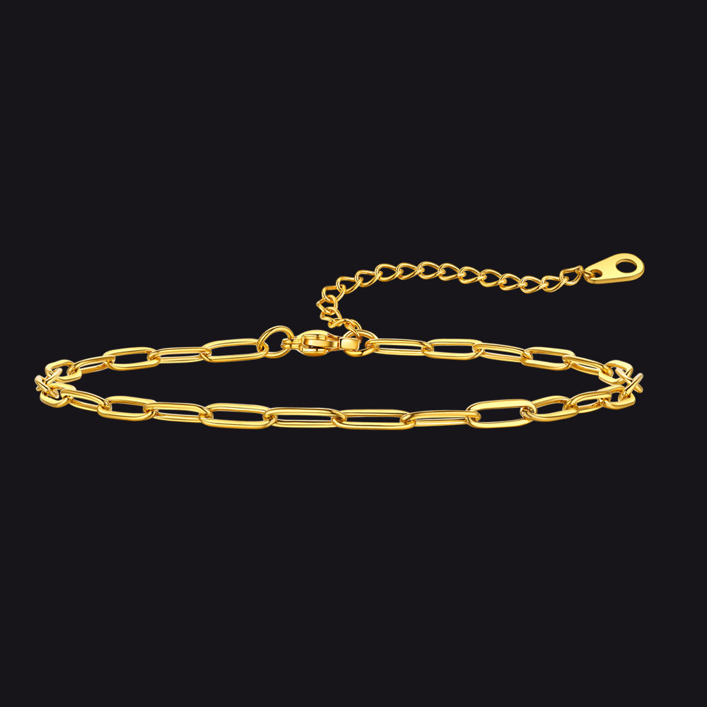 3mm gold paperclip anklet with polished finish, summer ankle bracelet