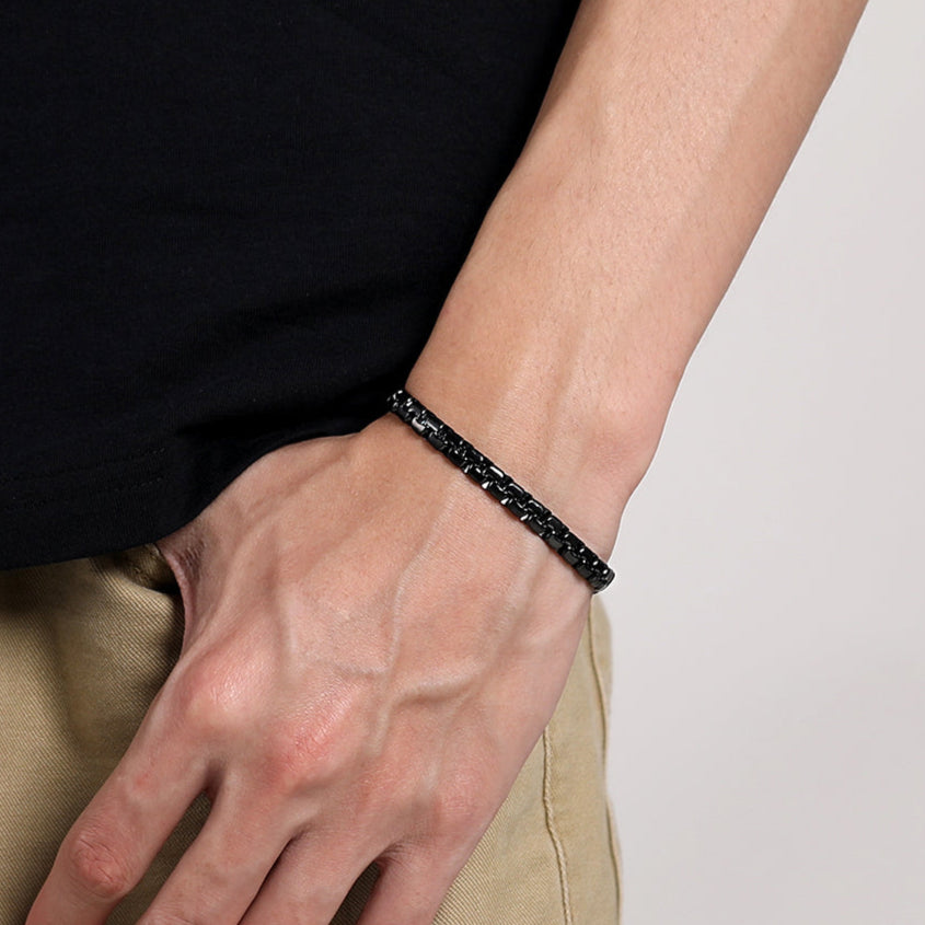Unisex 4/6mm Cuban Flat Box Link Chain Bracelet for Men