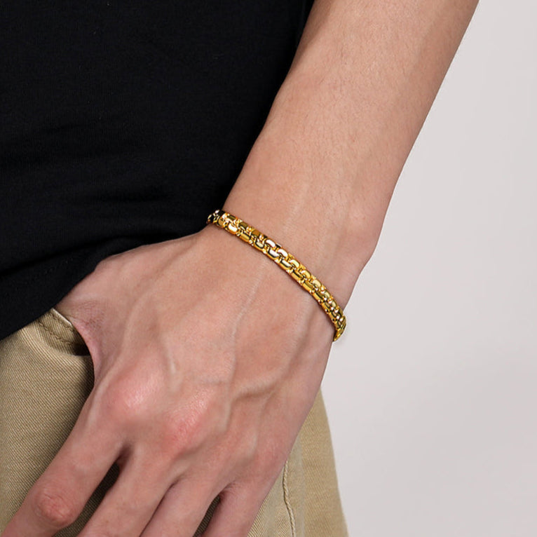 Unisex 4/6mm Cuban Flat Box Link Chain Bracelet for Men