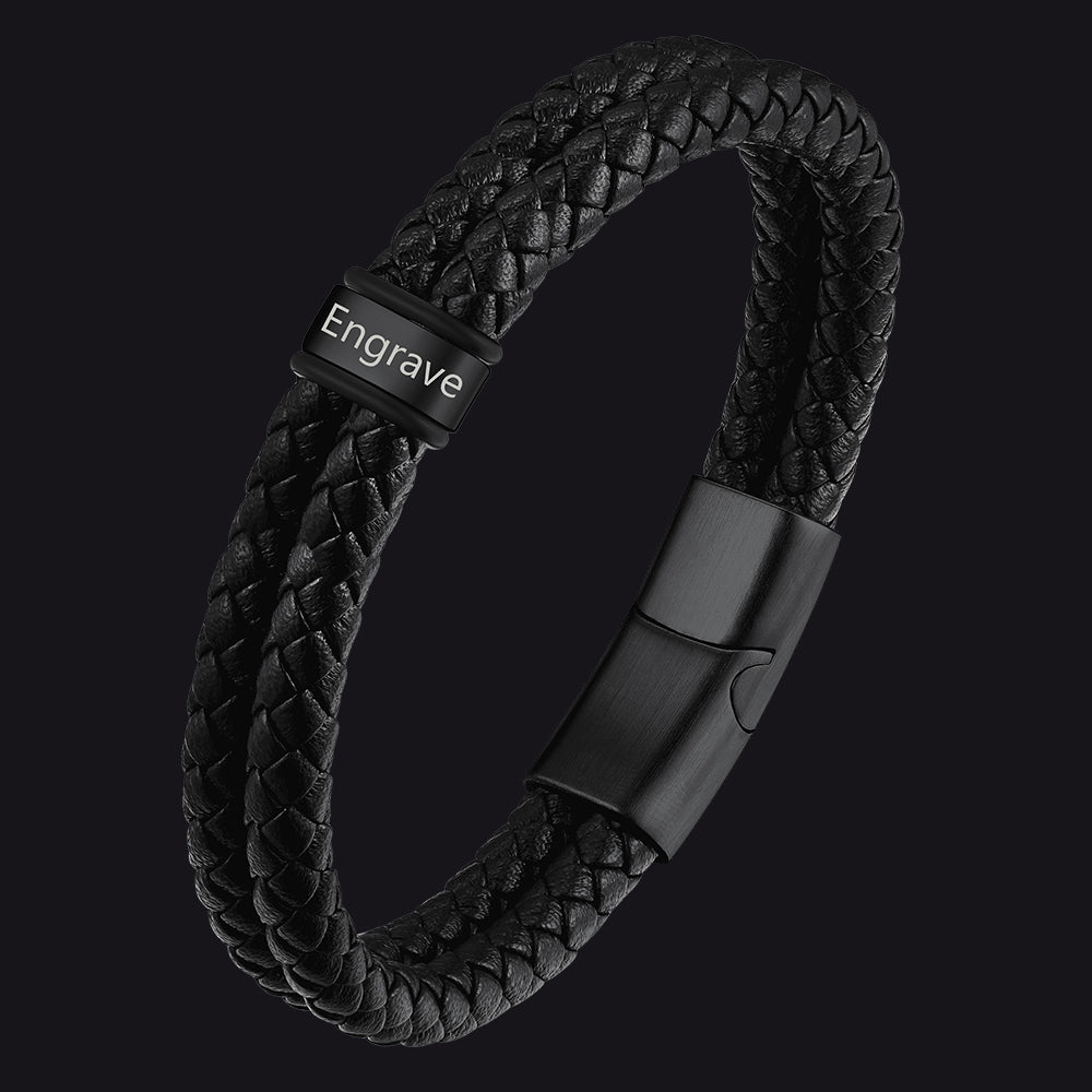 Engraving Name Braided Leather Bracelet 1-5 Beaded Gift for Men Dad FaithHeart Jewelry