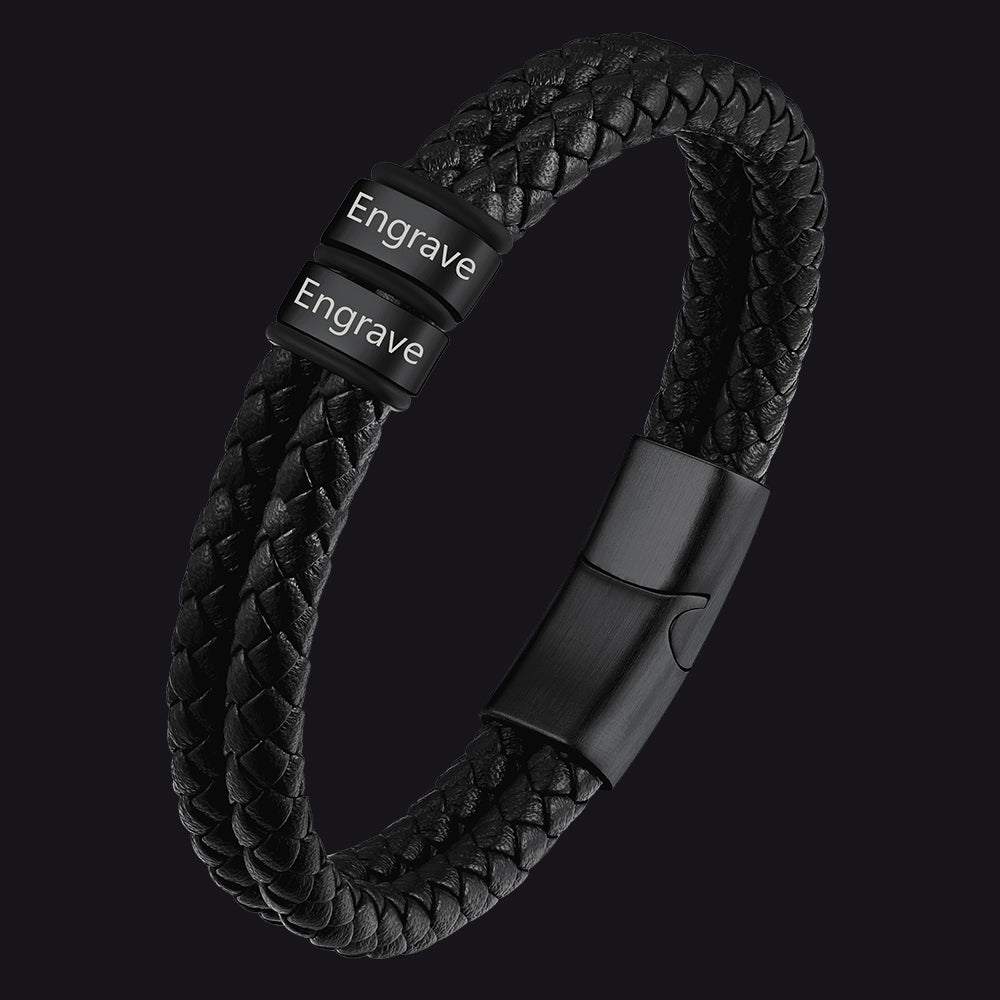 Engraving Name Braided Leather Bracelet 1-5 Beaded Gift for Men Dad FaithHeart Jewelry