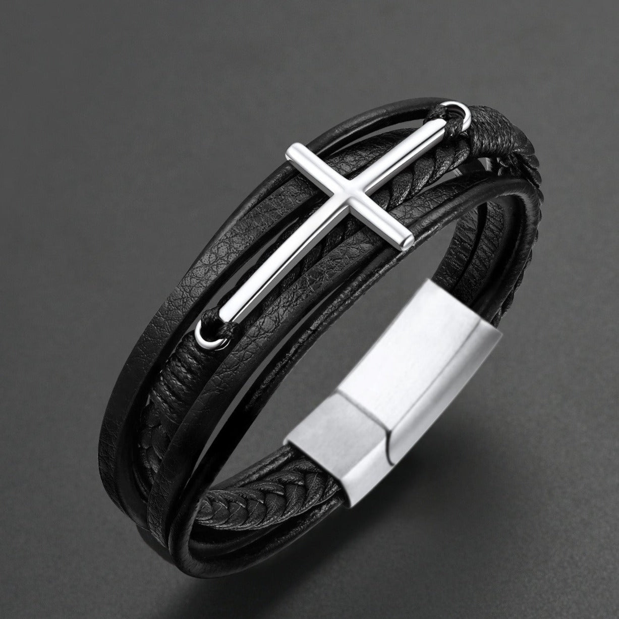 Christian Cross Leather Bracelet for Men