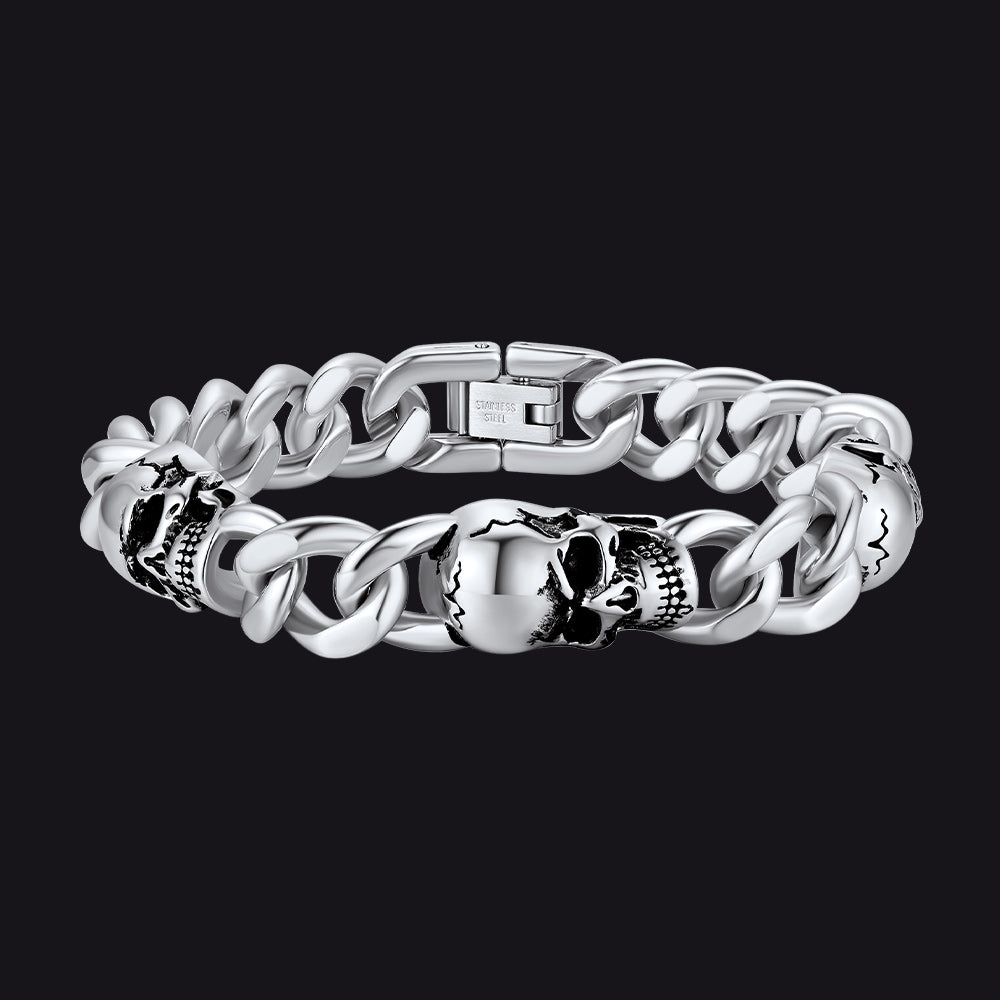 Gothic Skull Thick Chain Link Bracelet for Men