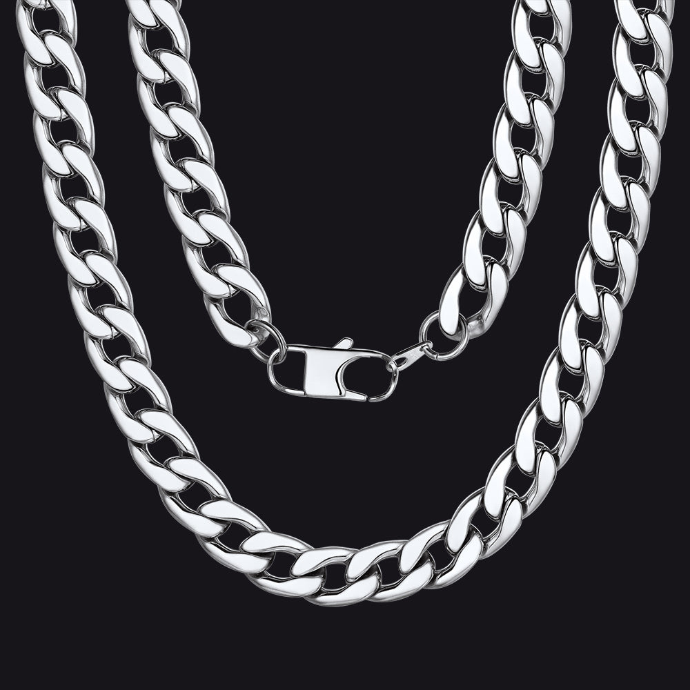 Stainless Steel Cuban Link Chain Necklace for Men and Women - Silver Curb Chain