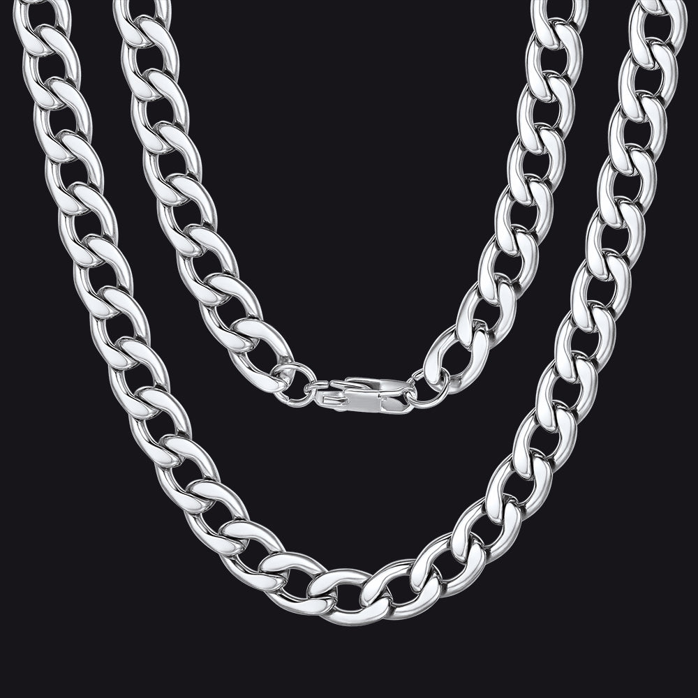 Stainless Steel Cuban Link Chain Necklace for Men and Women, Silver Curb Chain