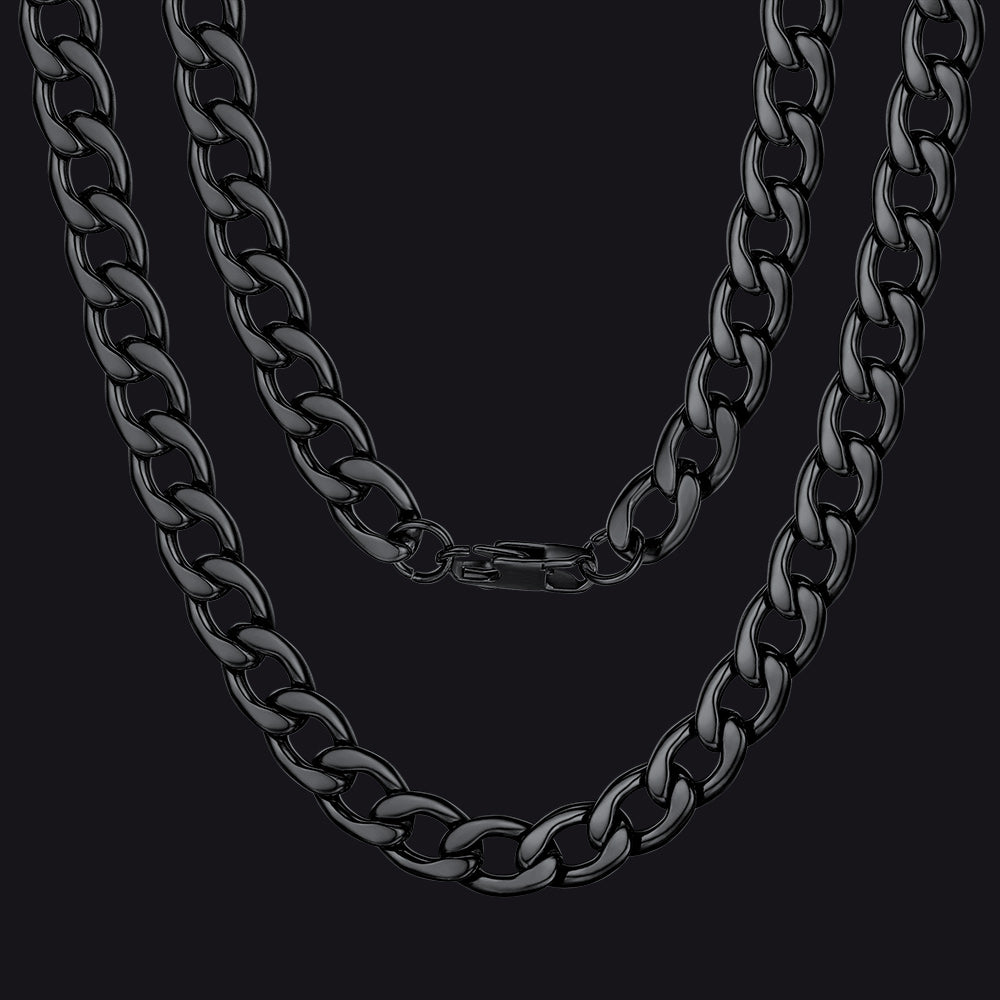 Black Stainless Steel Cuban Link Chain Necklace for Men and Women | Curb Chain