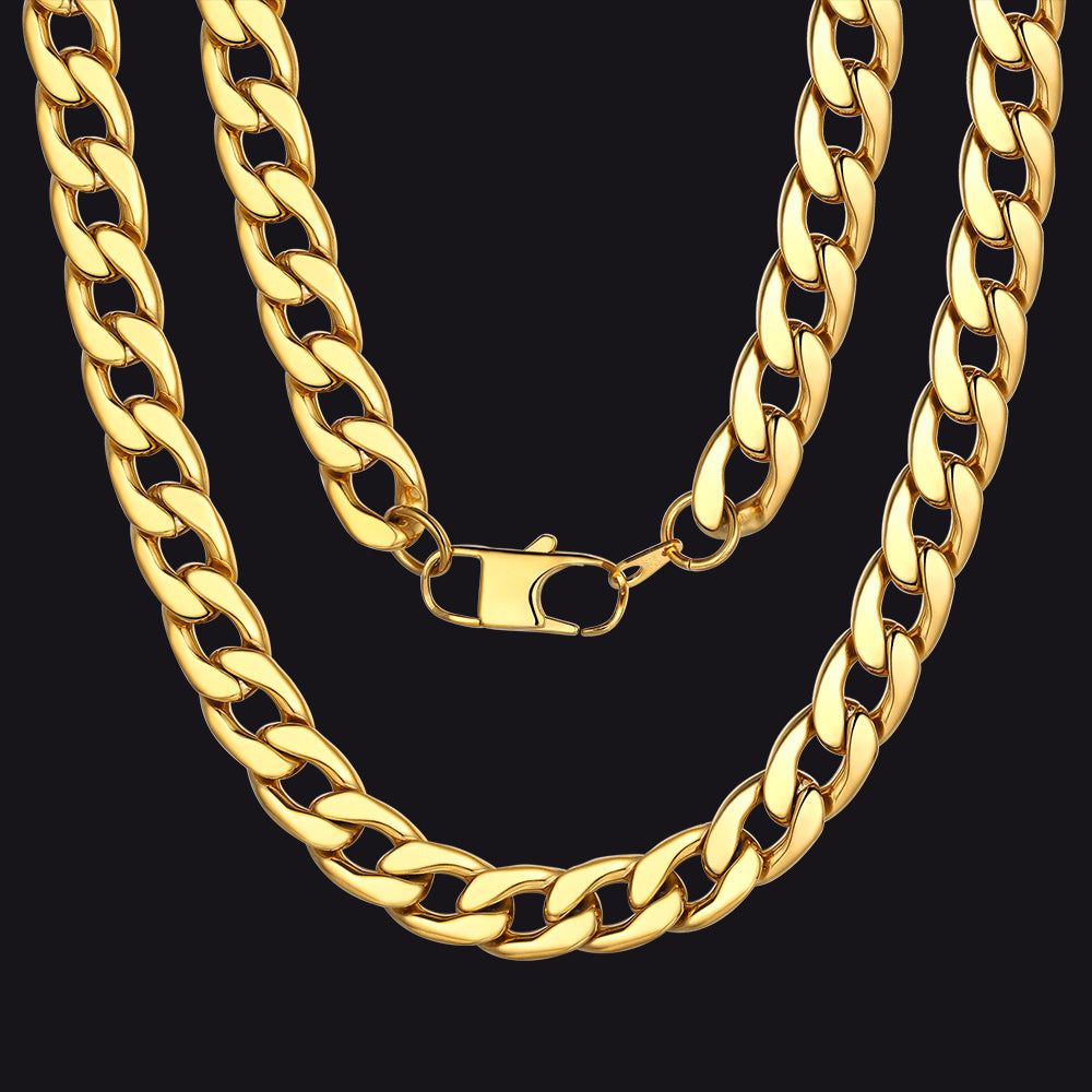 Gold Cuban Link Chain Necklace for Men & Women - Stainless Steel
