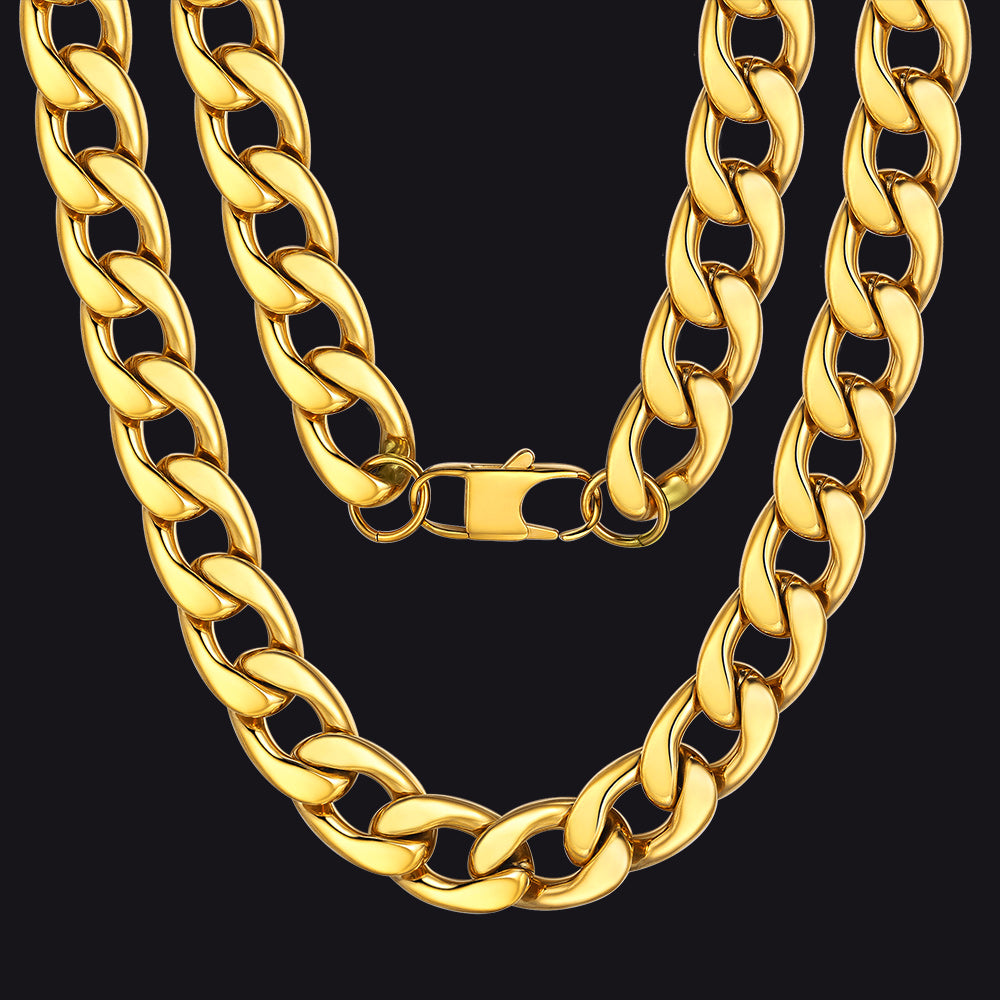 Gold Cuban Link Chain Necklace for Men and Women - Stainless Steel Curb Chain