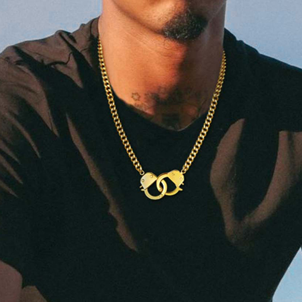 Punk Handcuff Necklace for Men, Partners in Crime Cuban Link Chain