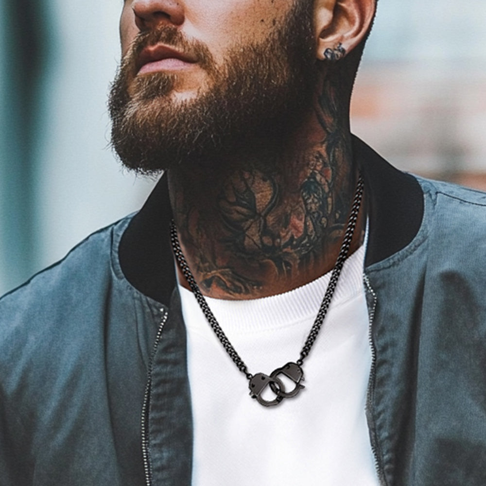 Punk Handcuff Necklace for Men, Partners in Crime Cuban Link Chain
