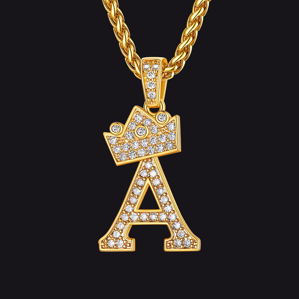 Gold A initial CZ Cuban chain necklace for men and women