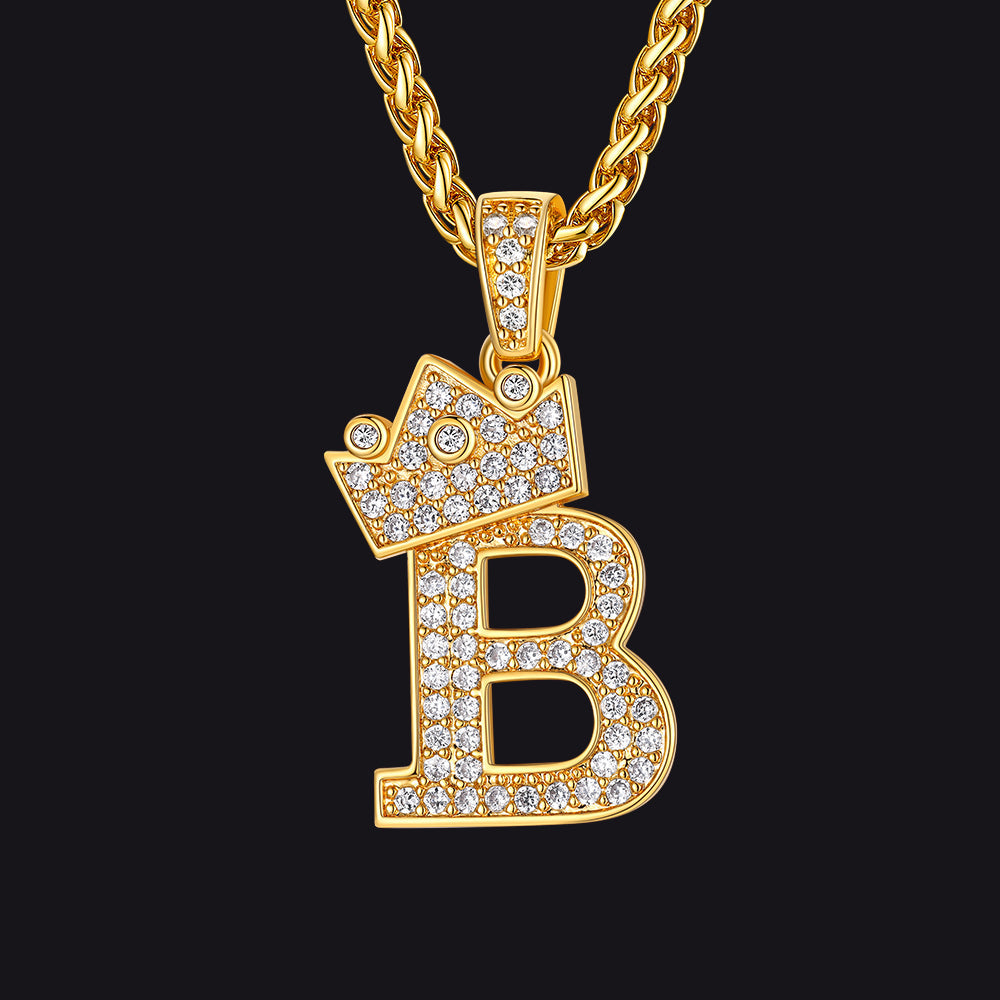 Gold B initial CZ Cuban chain necklace for men and women