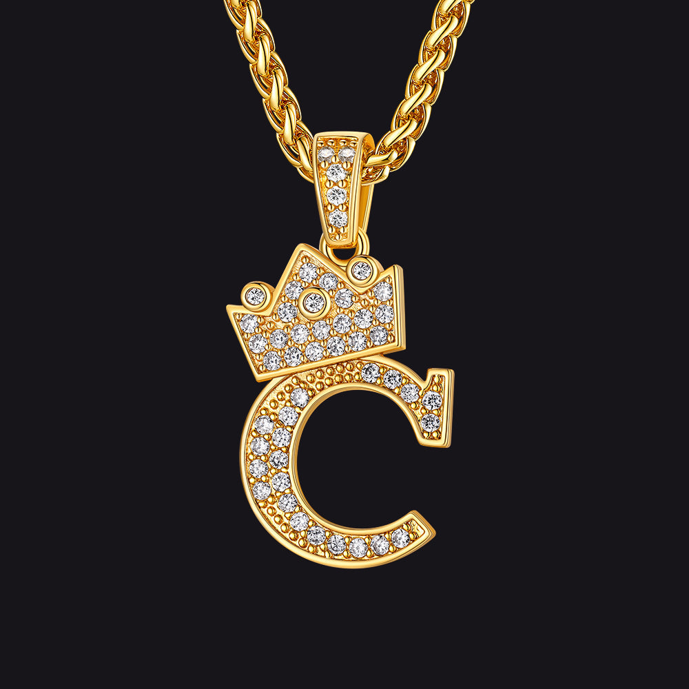 Gold C initial CZ Cuban chain necklace for men and women