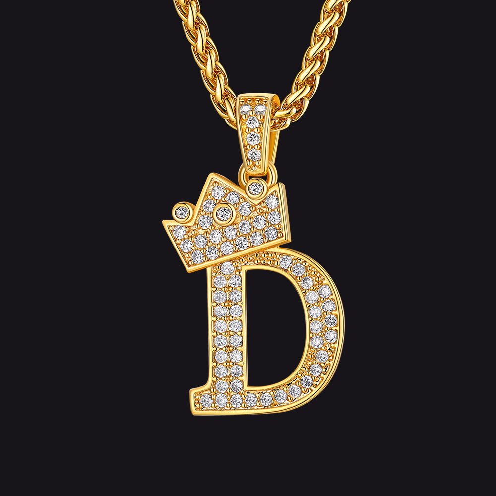 Gold D initial CZ Cuban chain necklace for men and women