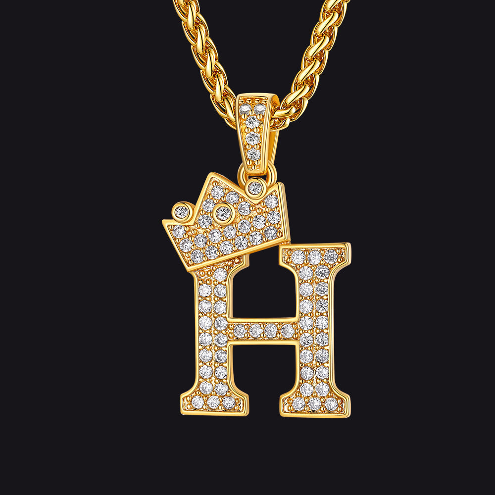 Gold H initial CZ Cuban chain necklace for men and women