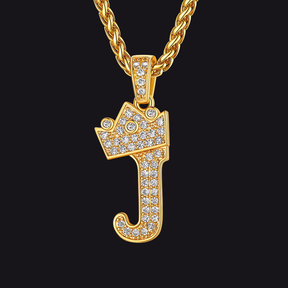 Gold J initial CZ Cuban chain necklace for men and women