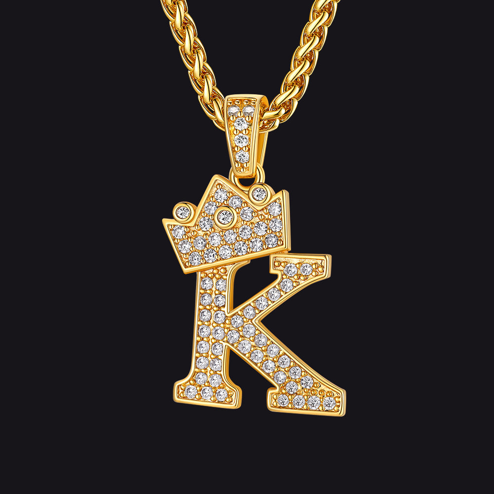 Gold K initial CZ Cuban chain necklace for men and women