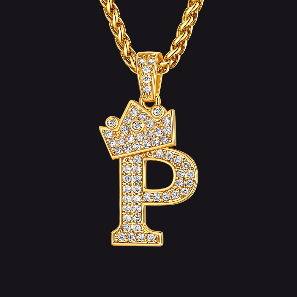 Gold P initial CZ Cuban chain necklace for men and women