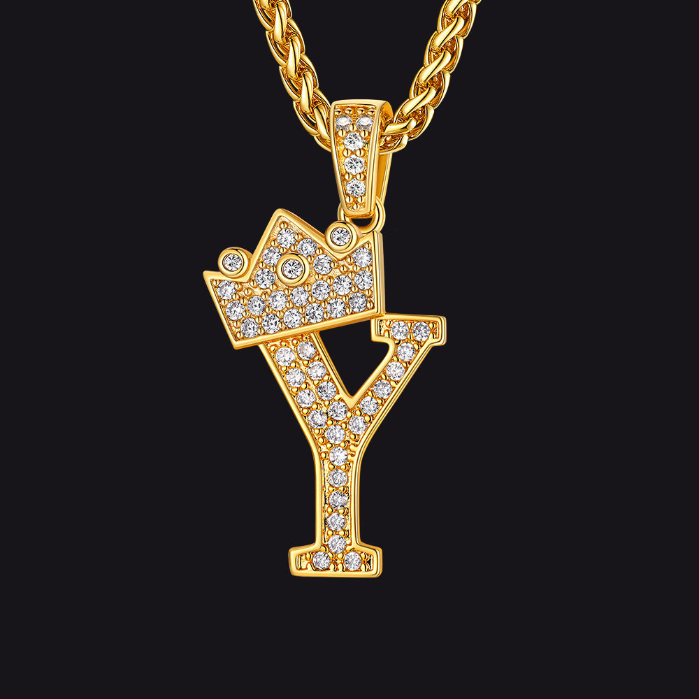 Gold Y initial CZ Cuban chain necklace for men and women