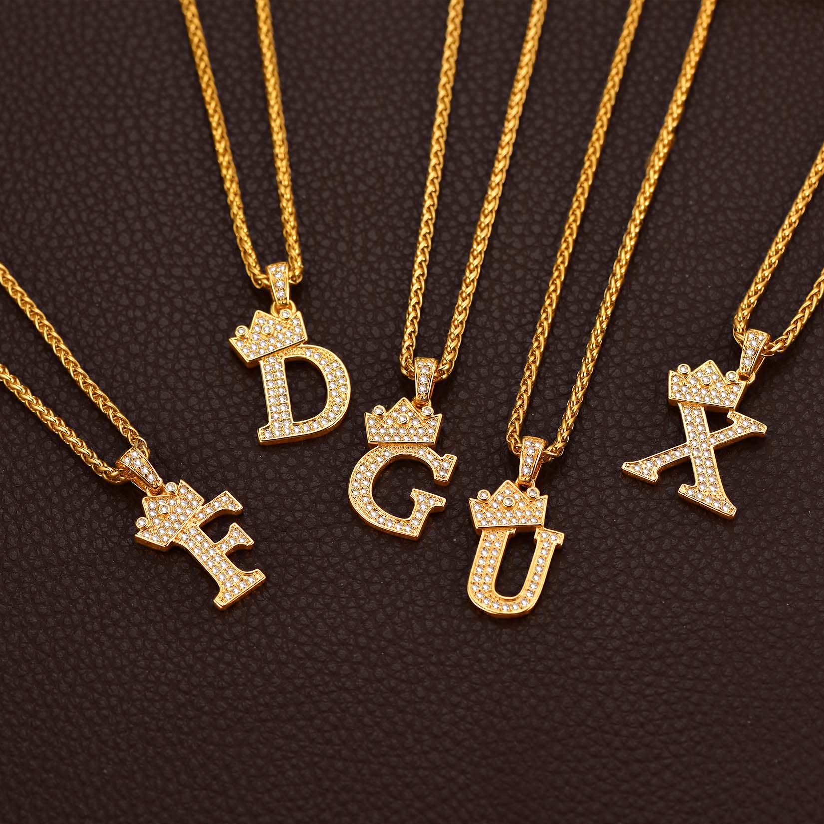 Gold A¨CZ initial Cuban chain necklaces