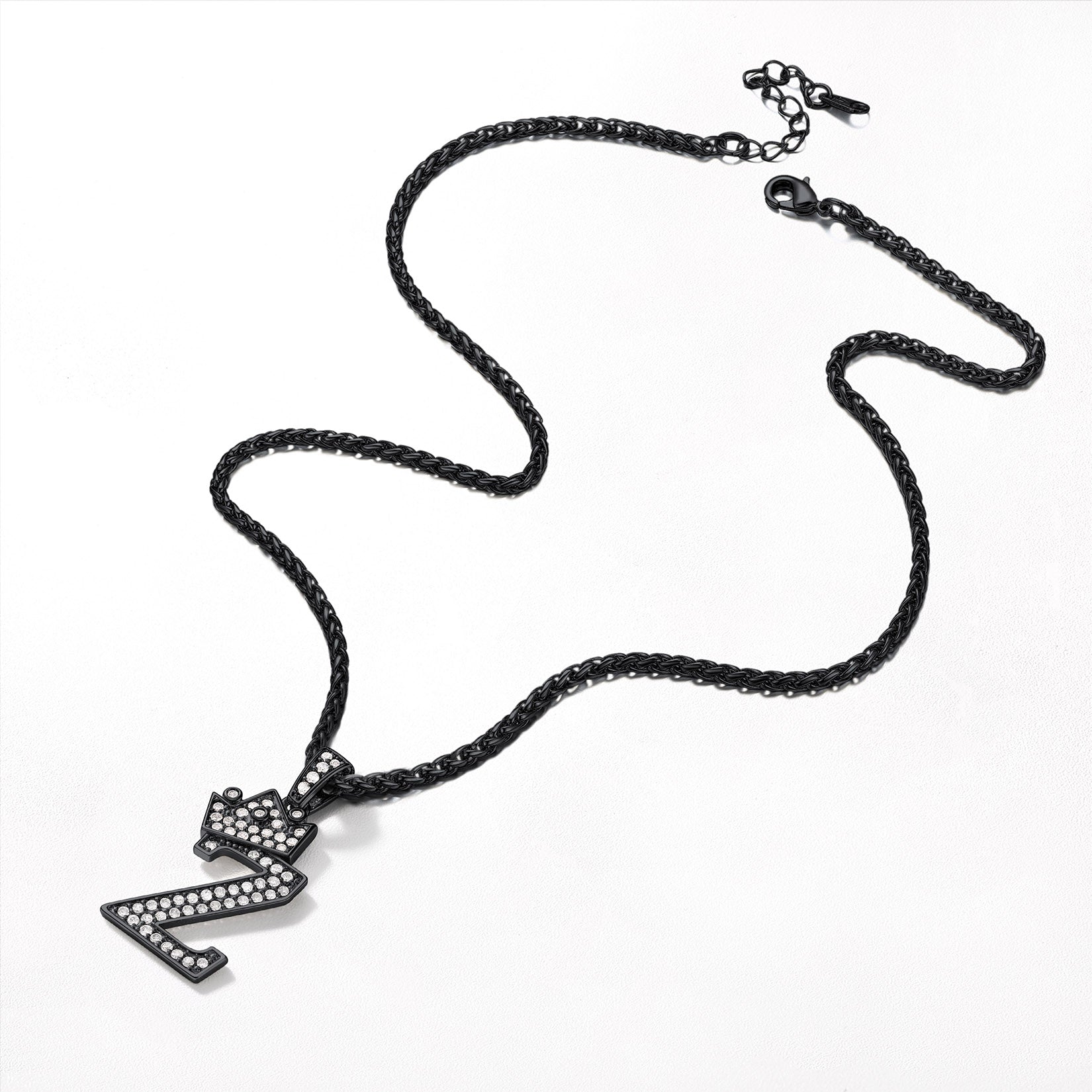 Black A¨CZ initial Cuban chain necklace