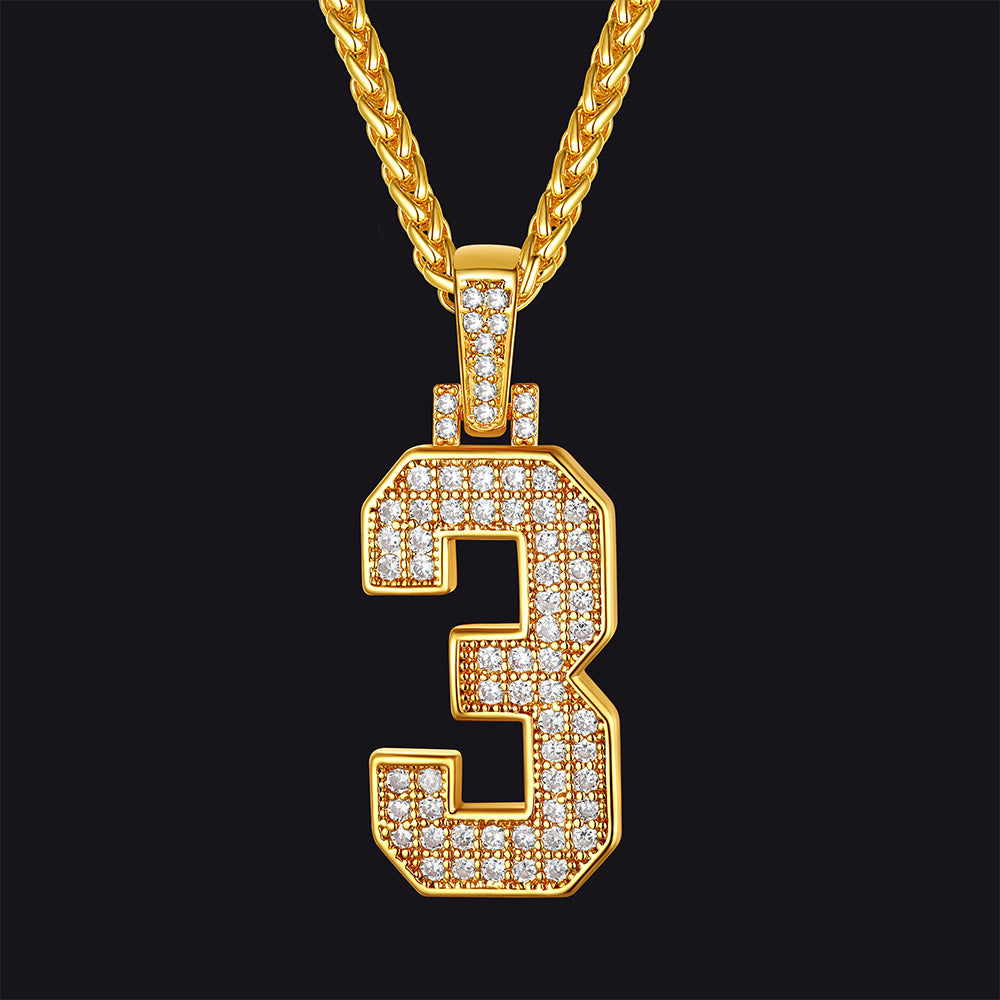 FaithHeart Cubic Zirconia Number Letter Pendant Lucky Jewelry Necklace FaithHeart