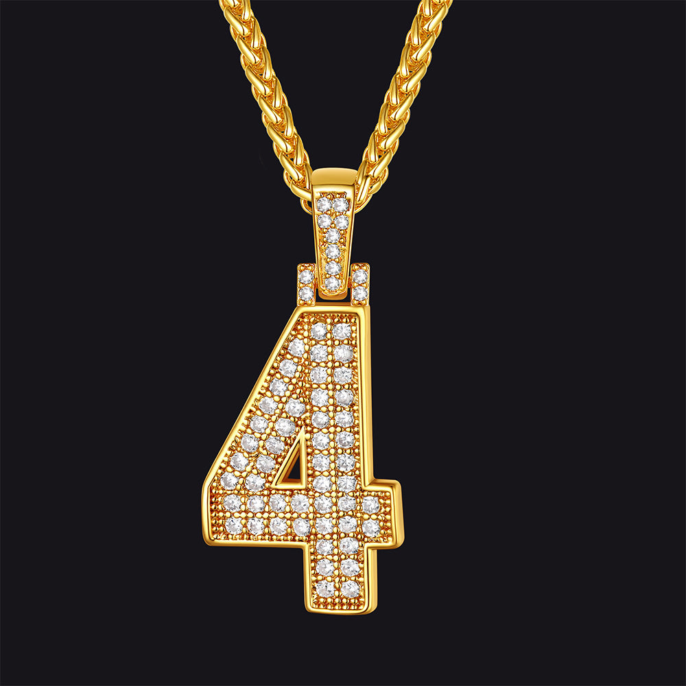 FaithHeart Cubic Zirconia Number Letter Pendant Lucky Jewelry Necklace FaithHeart