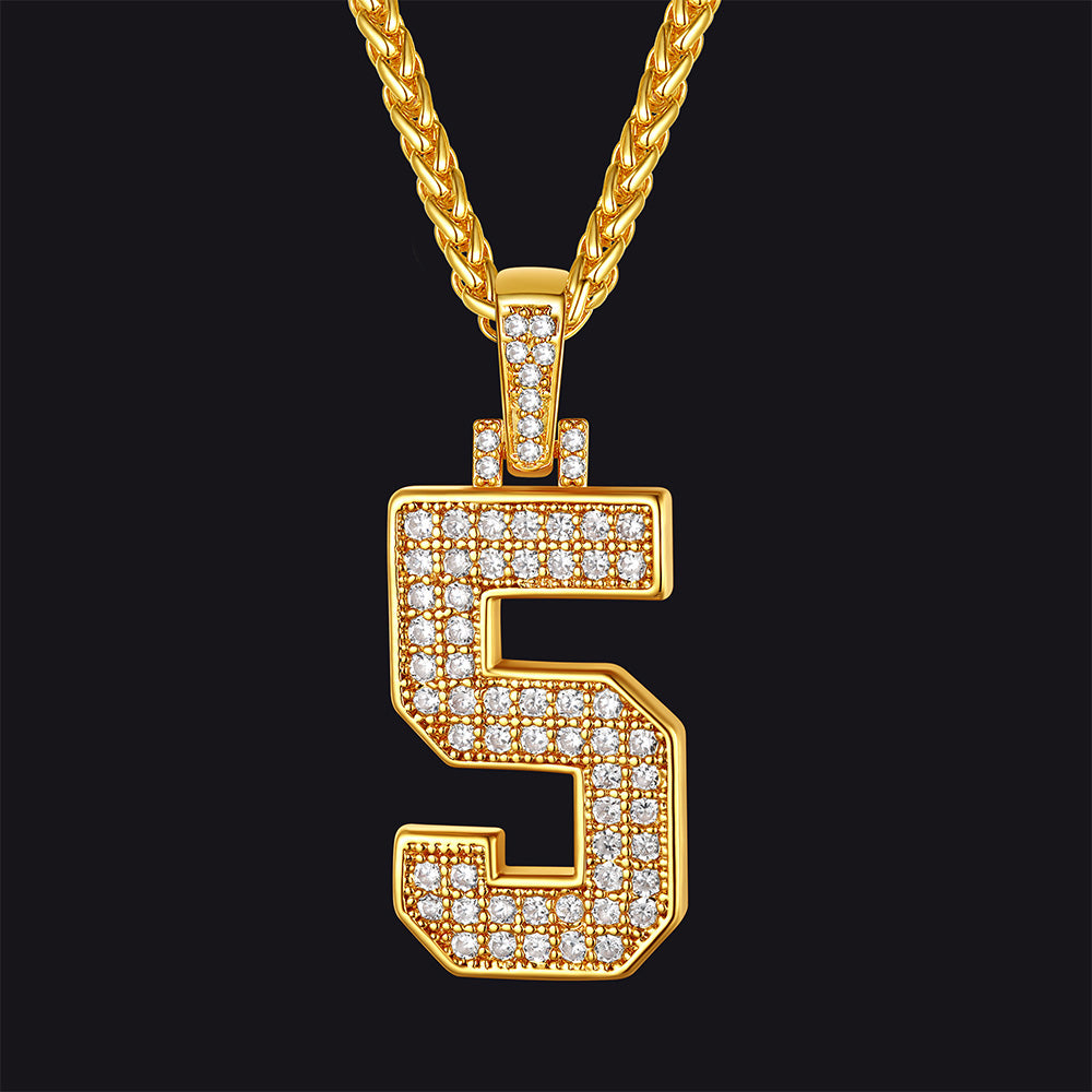 FaithHeart Cubic Zirconia Number Letter Pendant Lucky Jewelry Necklace FaithHeart