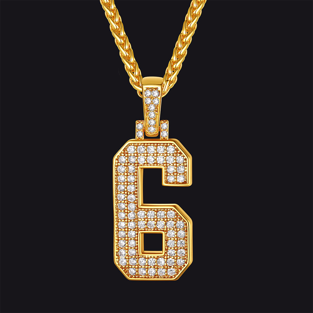 FaithHeart Cubic Zirconia Number Letter Pendant Lucky Jewelry Necklace FaithHeart