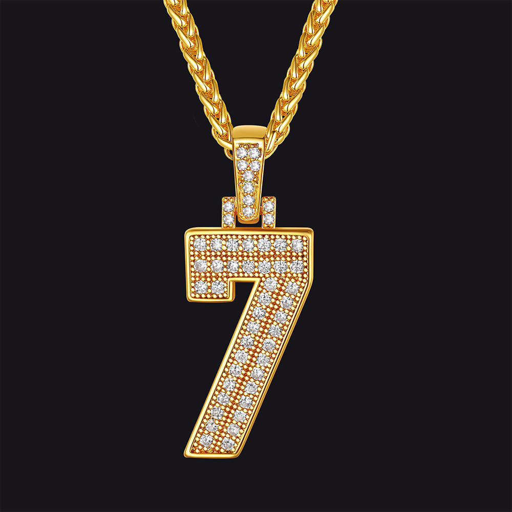FaithHeart Cubic Zirconia Number Letter Pendant Lucky Jewelry Necklace FaithHeart