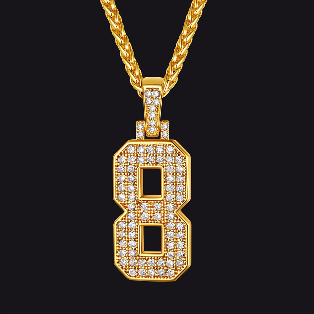 FaithHeart Cubic Zirconia Number Letter Pendant Lucky Jewelry Necklace FaithHeart