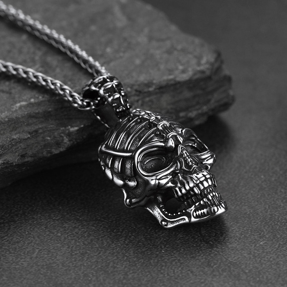 FaithHeart Vintage Alien Skull Pendant Necklace Stainless Steel Gothic Jewelry FaithHeart