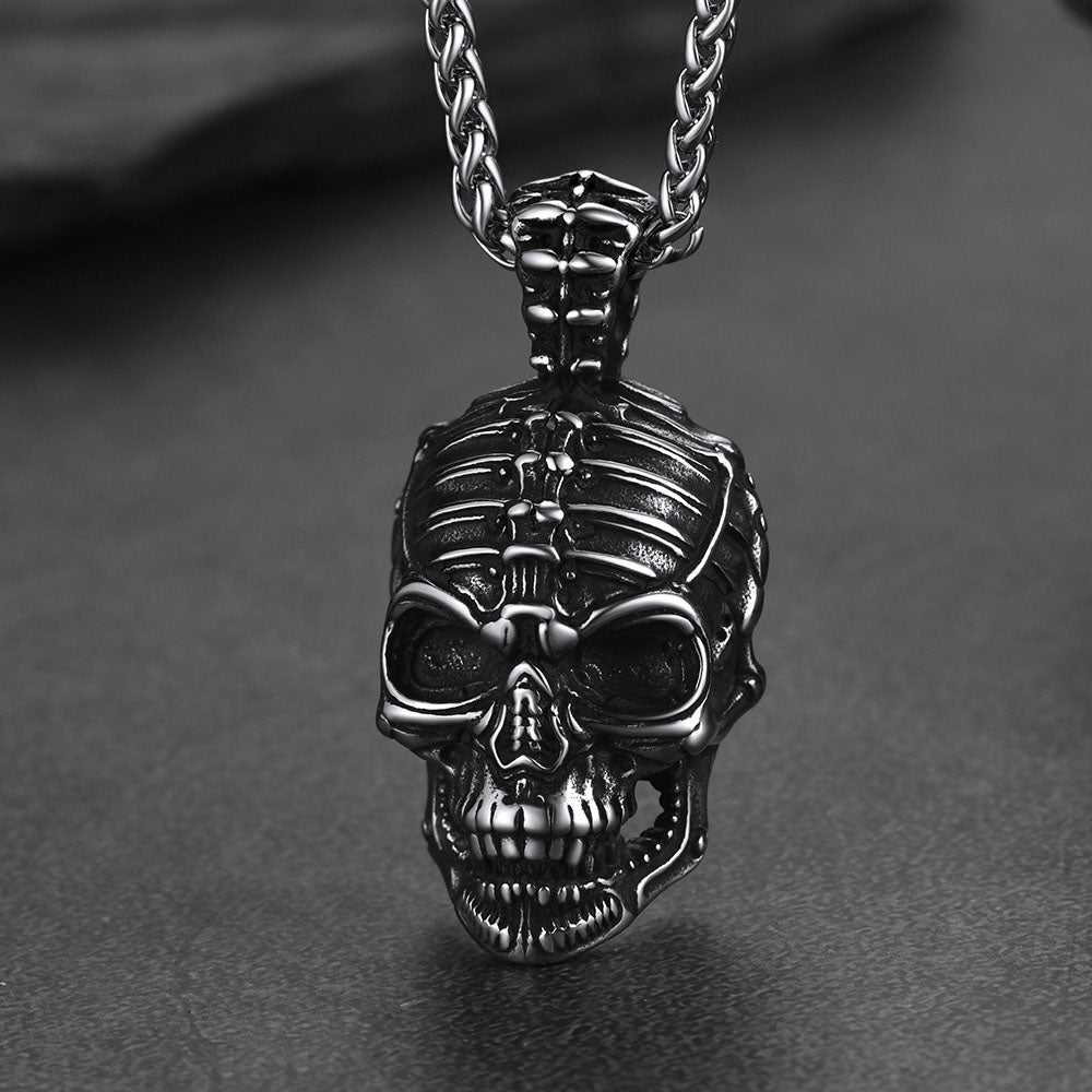 FaithHeart Vintage Alien Skull Pendant Necklace Stainless Steel Gothic Jewelry FaithHeart