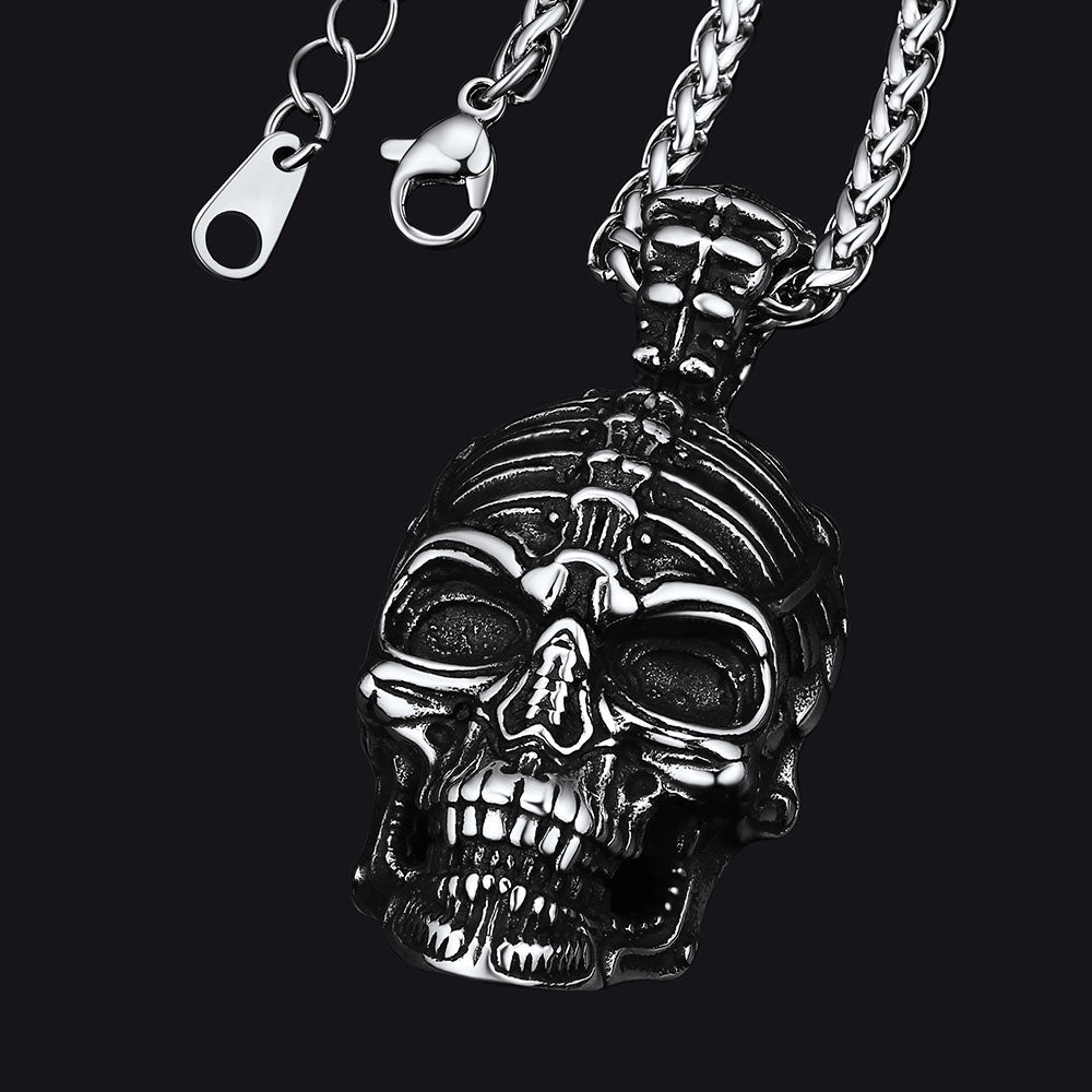 FaithHeart Vintage Alien Skull Pendant Necklace Stainless Steel Gothic Jewelry FaithHeart